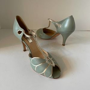 Rachel Simpson Mint Green Heels with Cream Accents